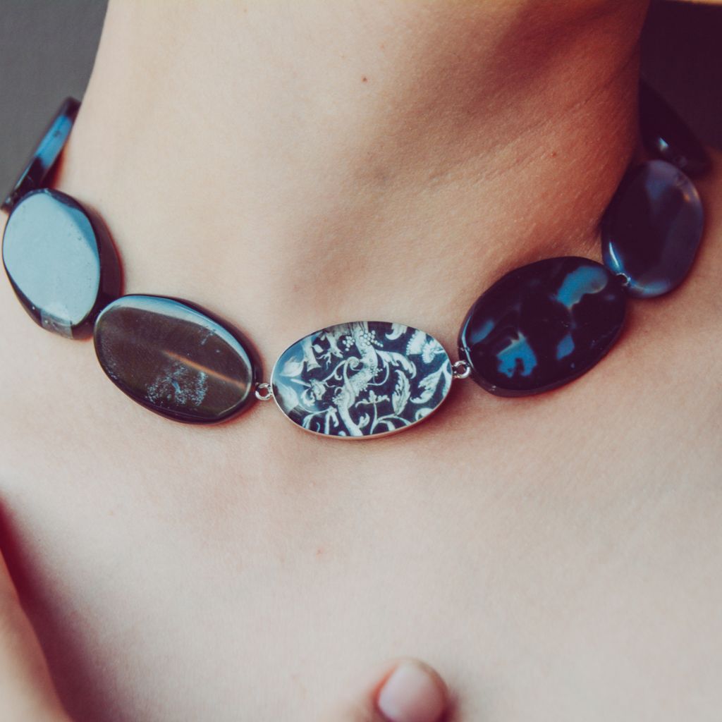 Collar Ágatas Negras Personalizado